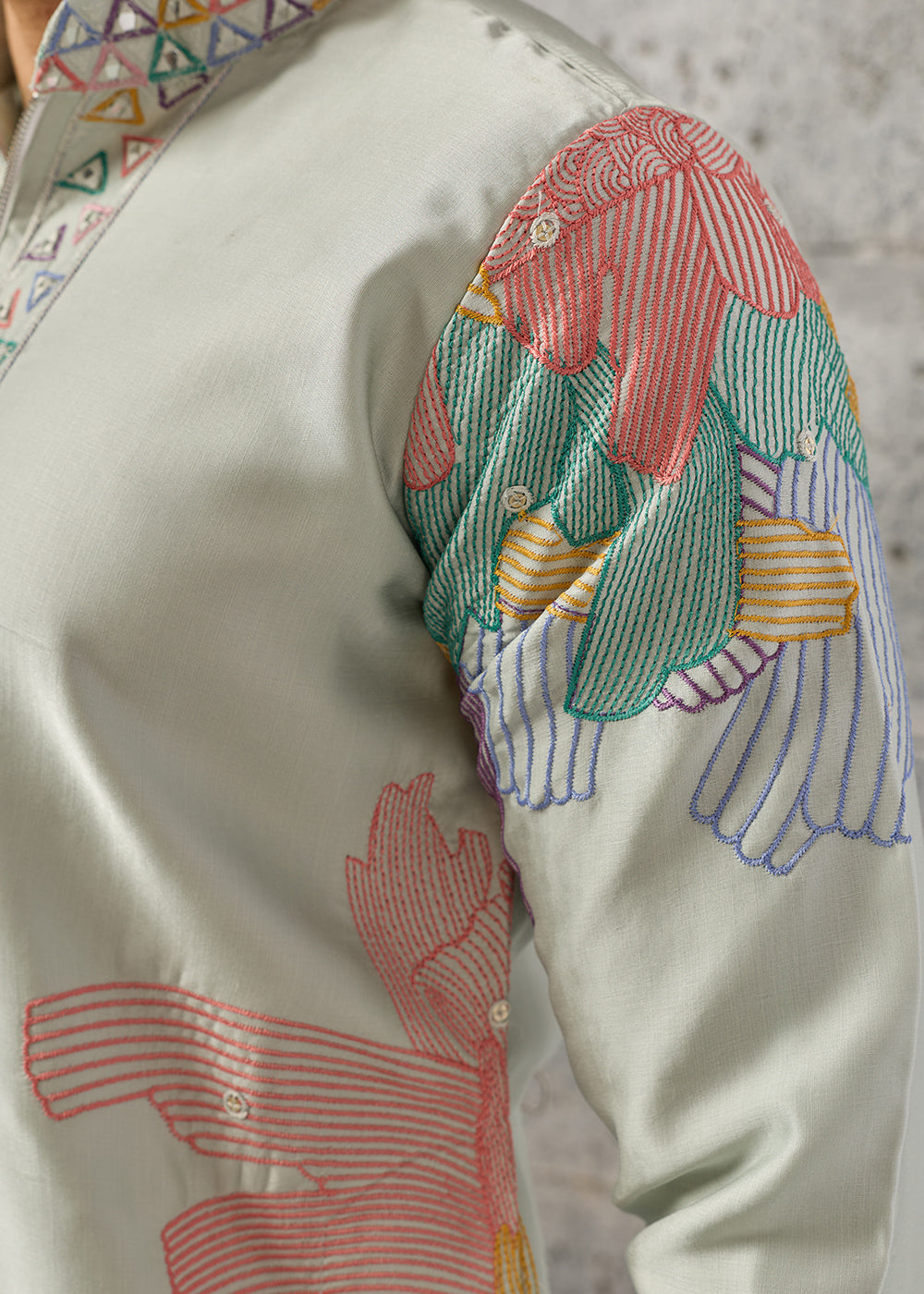Tea Green Silk Festive Kurta Pajama Set with Intricate Sequin Detailing