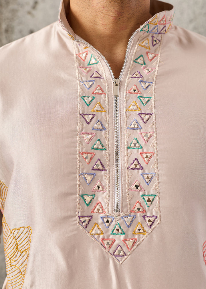 Light Salmon Pink Silk Festive Kurta Pajama Set with Intricate Sequin Detailing