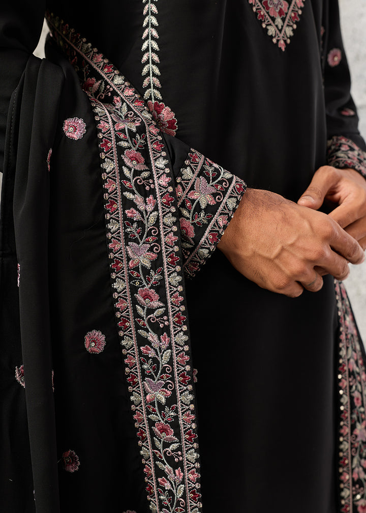 Onyx Black Crepe Silk Kurta Pajama Set with Intricate Thread &amp; Sequin Detailing