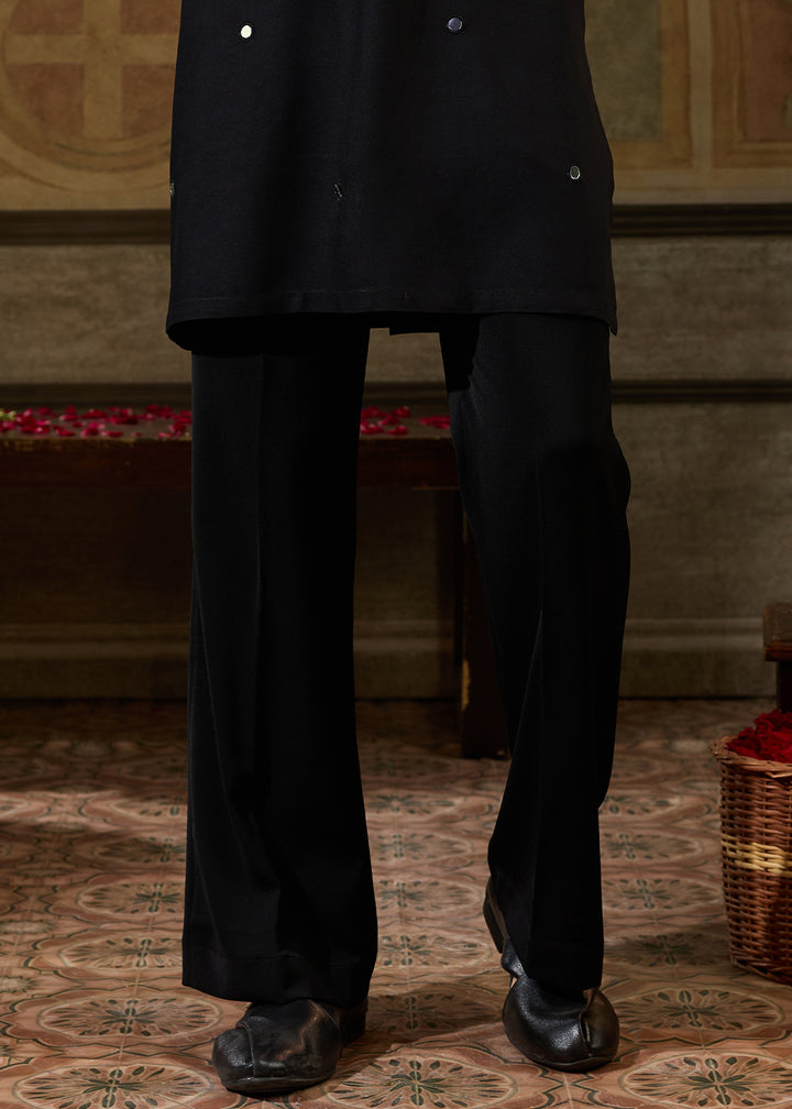 Pebble Black Rayon Kurta Set with Vivid Resham &amp; Mirror Detailing