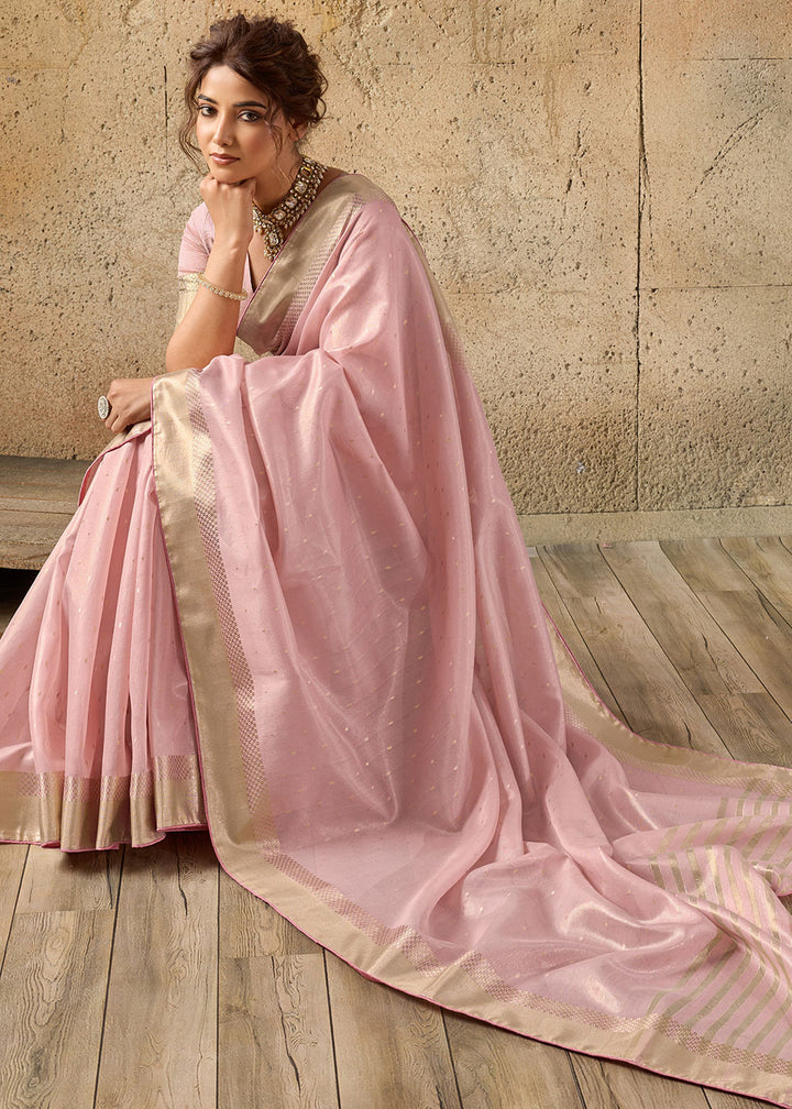 Flamingo Pink Tissue Linen Saree with Luminous Metallic Sheen