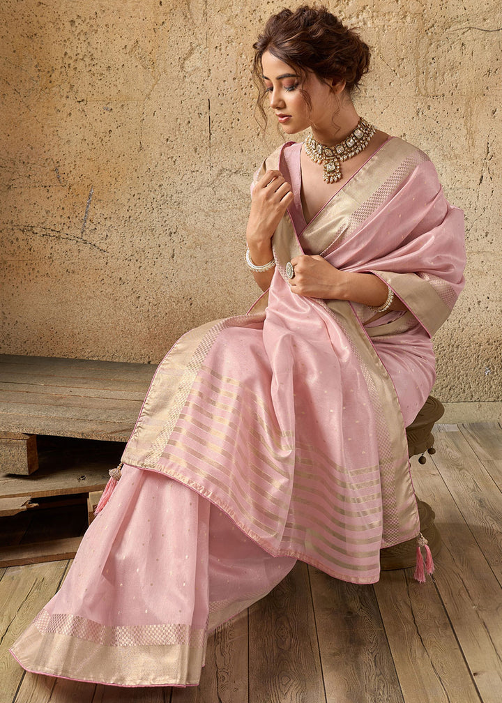 Flamingo Pink Tissue Linen Saree with Luminous Metallic Sheen