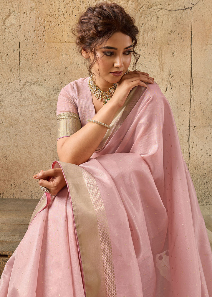 Flamingo Pink Tissue Linen Saree with Luminous Metallic Sheen
