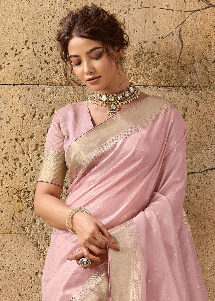 Flamingo Pink Tissue Linen Saree with Luminous Metallic Sheen