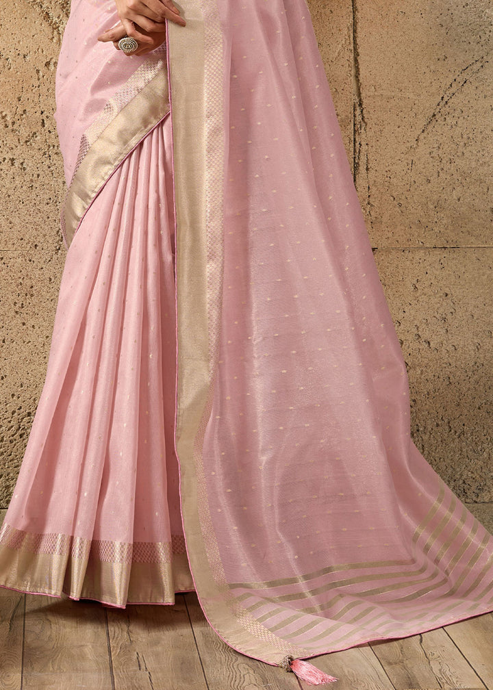 Flamingo Pink Tissue Linen Saree with Luminous Metallic Sheen