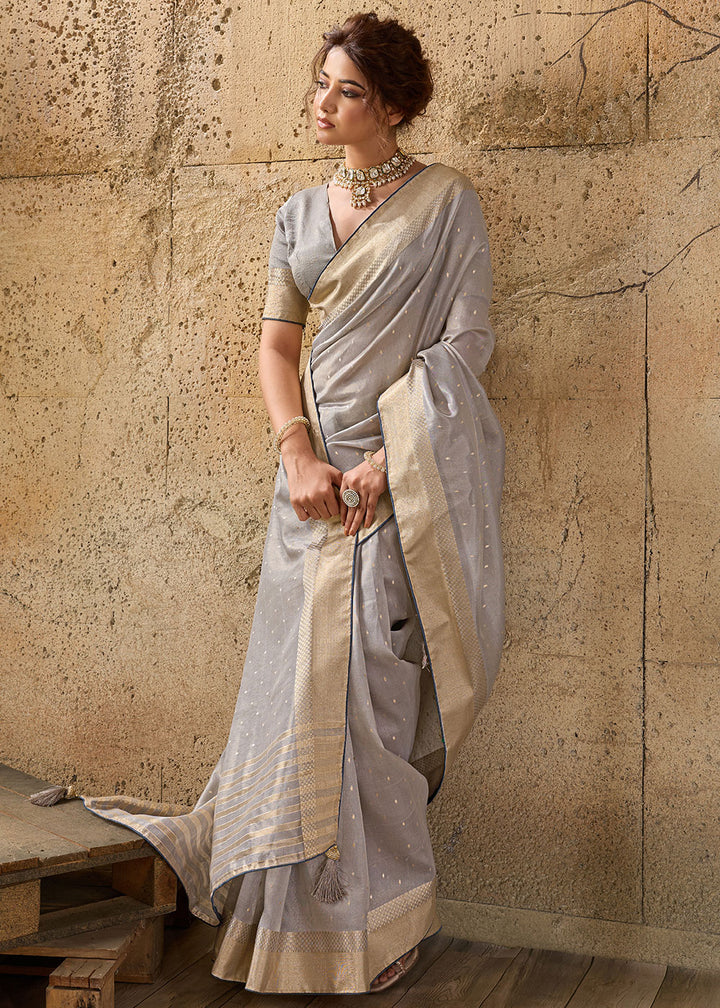 Light Grey Tissue Linen Saree with Luminous Metallic Sheen