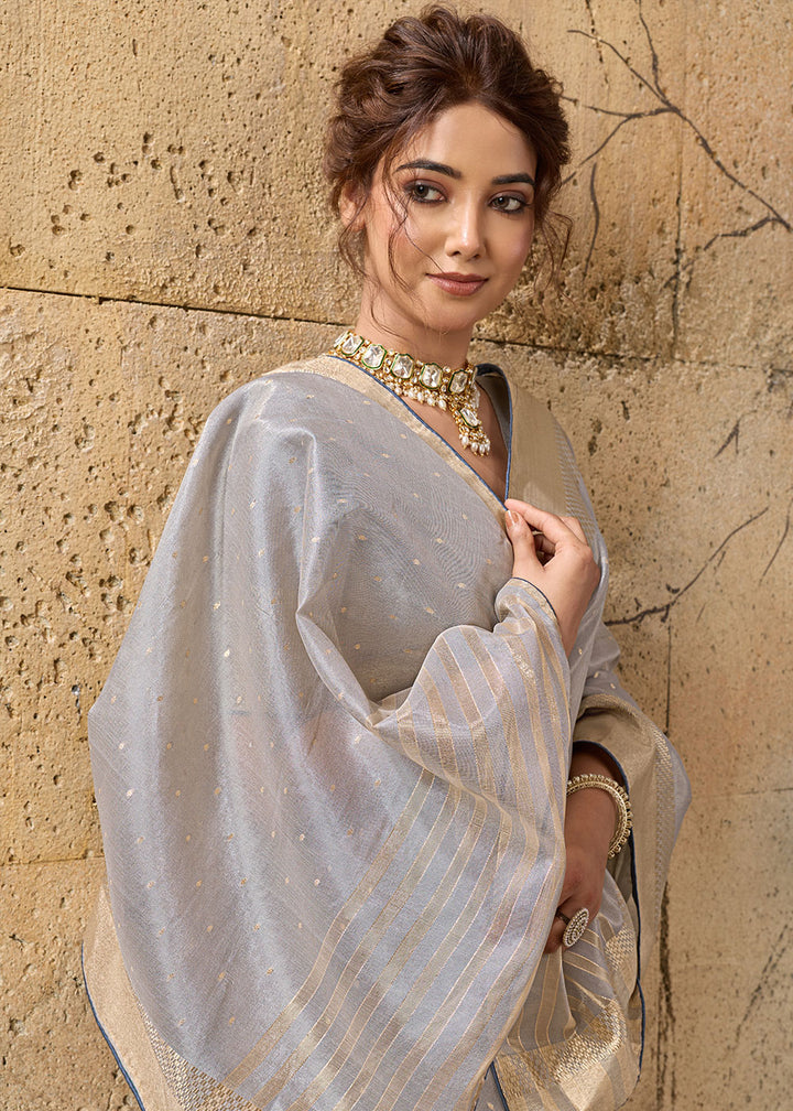 Light Grey Tissue Linen Saree with Luminous Metallic Sheen