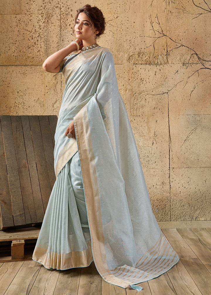 Misty Blue Tissue Linen Saree with Luminous Metallic Sheen