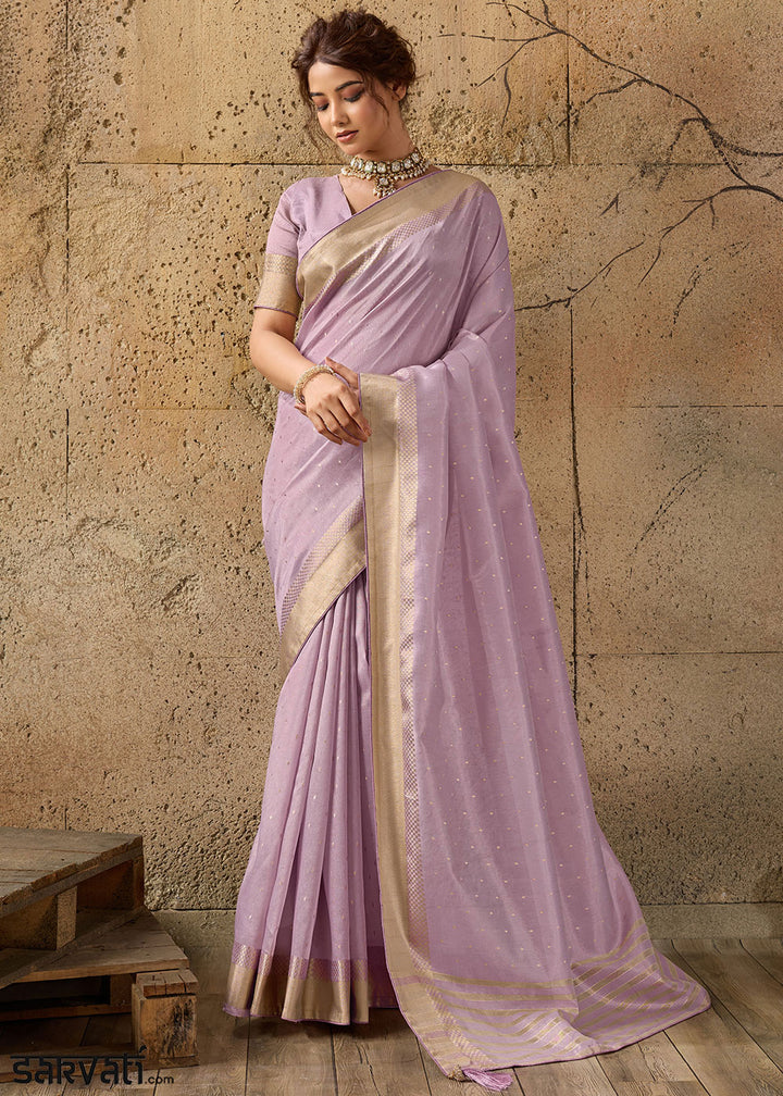 Light Purple Tissue Linen Saree with Luminous Metallic Sheen
