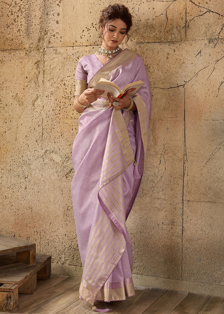 Light Purple Tissue Linen Saree with Luminous Metallic Sheen