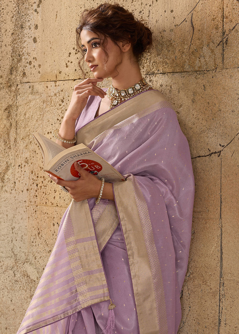 Light Purple Tissue Linen Saree with Luminous Metallic Sheen