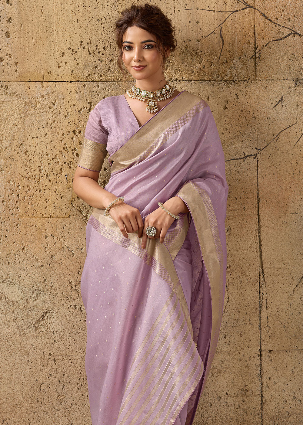 Light Purple Tissue Linen Saree with Luminous Metallic Sheen