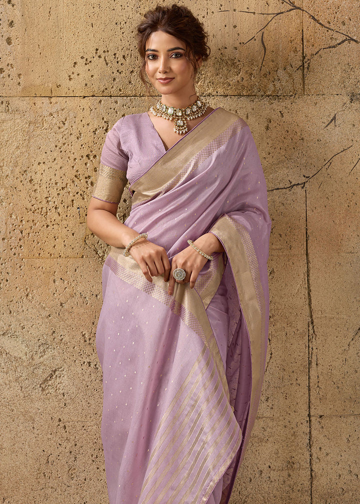 Light Purple Tissue Linen Saree with Luminous Metallic Sheen