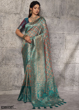 Caramel Brown Banarasi Silk Saree with Meenakari & Dual Zari Weave