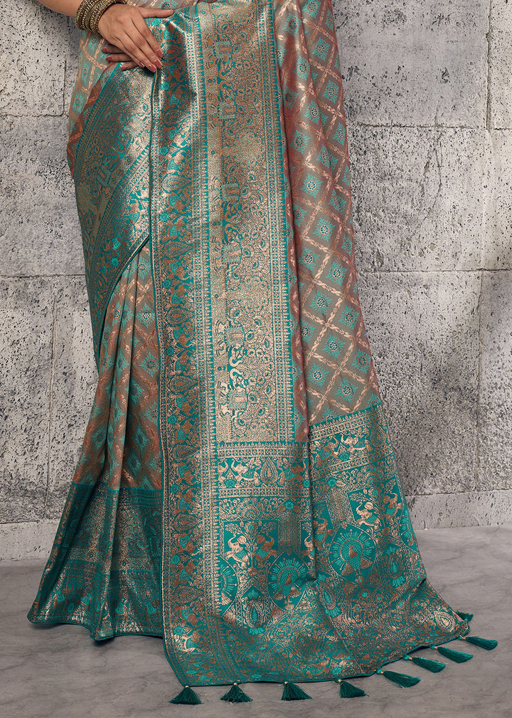 Caramel Brown Banarasi Silk Saree with Meenakari &amp; Dual Zari Weave