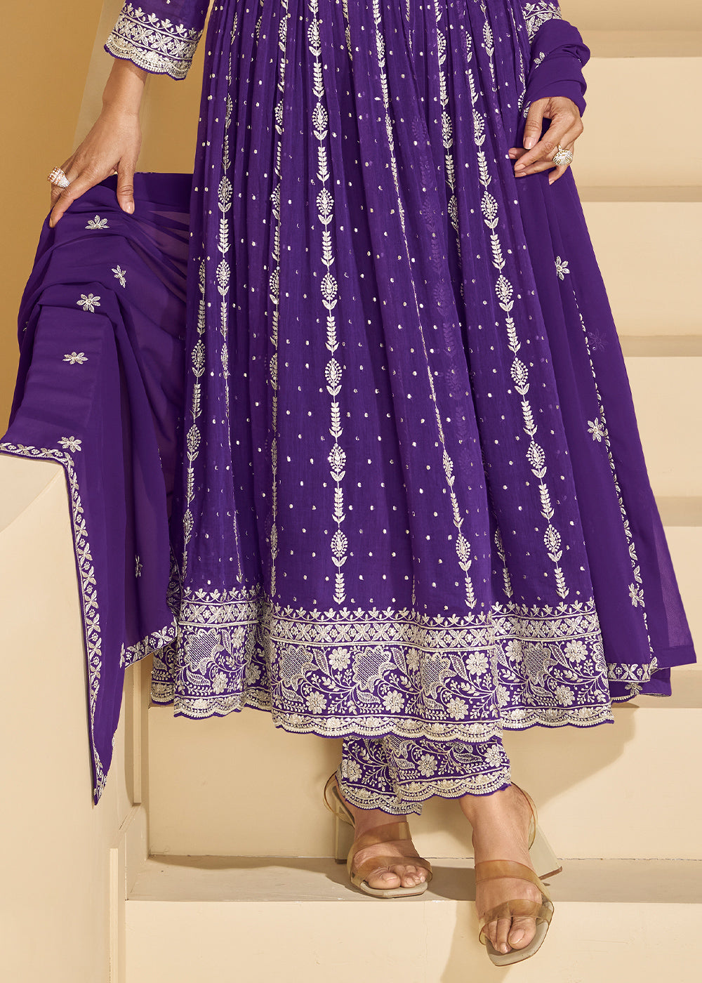 Iris Purple Georgette Palazzo Suit with Embroidery
