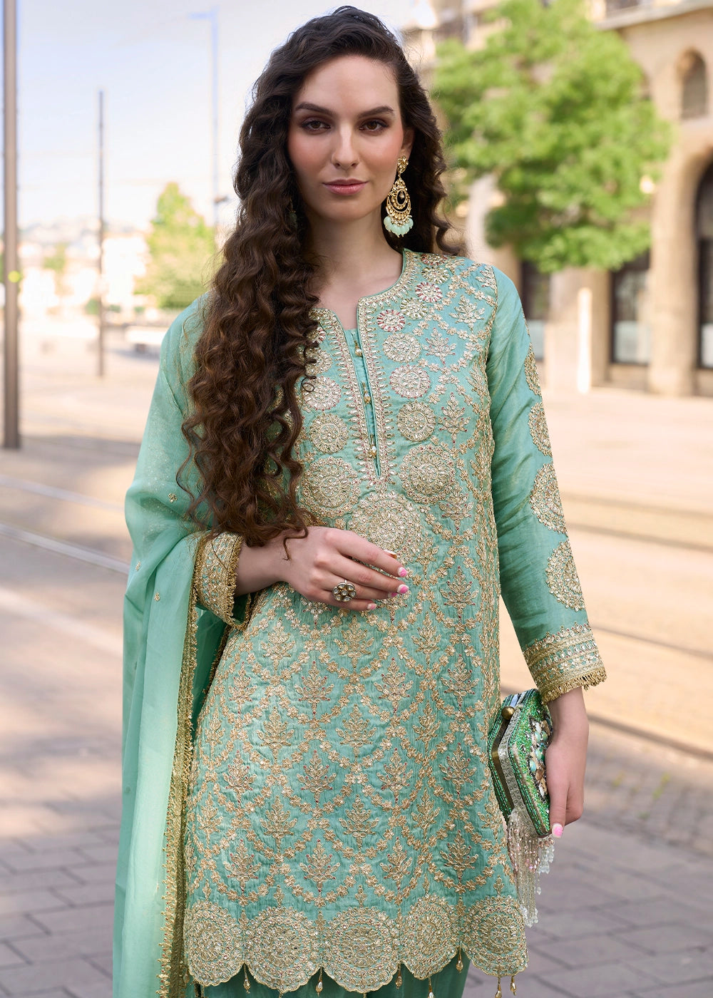 Mint Green Embroidered Silk Kurta Set with Dupatta