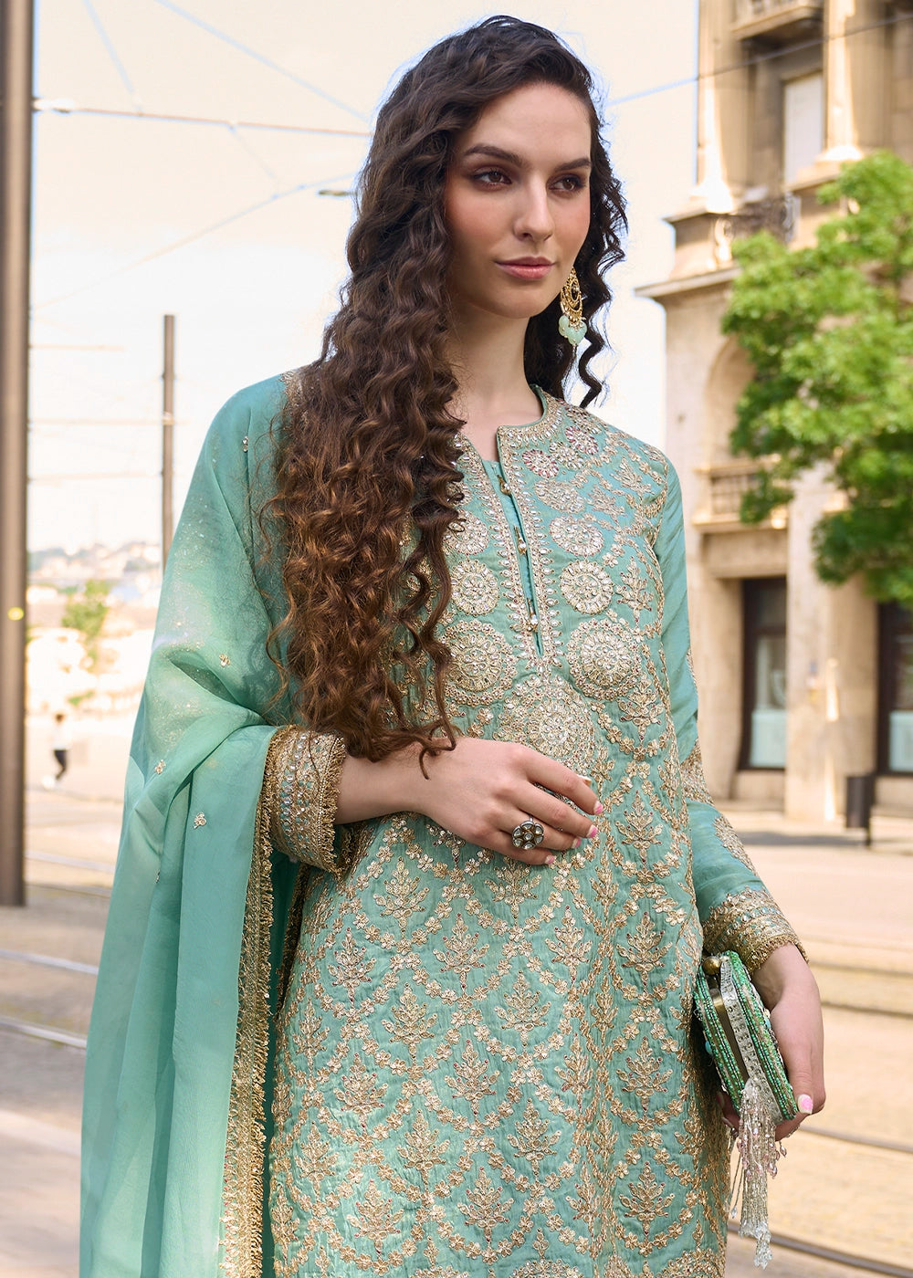 Mint Green Embroidered Silk Kurta Set with Dupatta