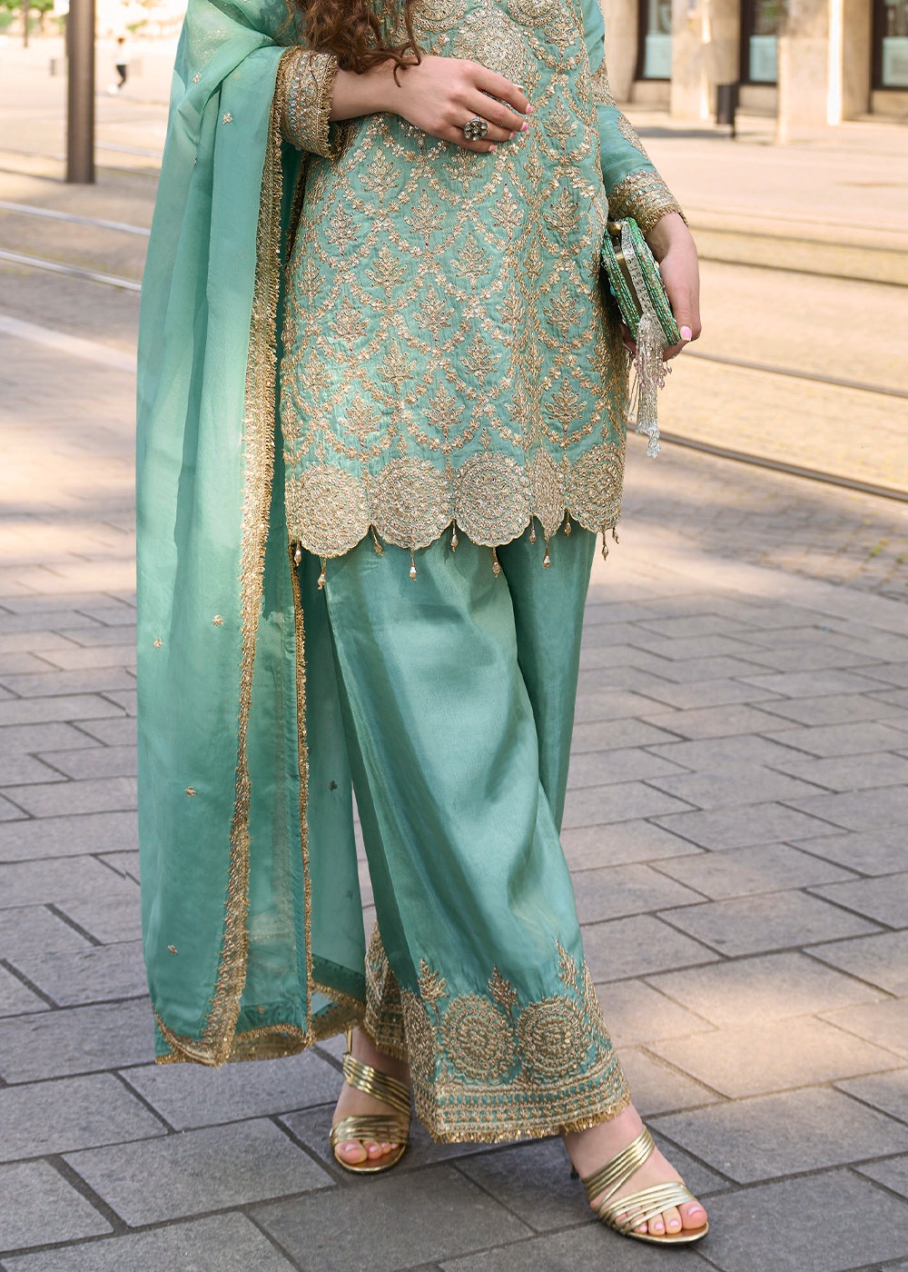 Mint Green Embroidered Silk Kurta Set with Dupatta