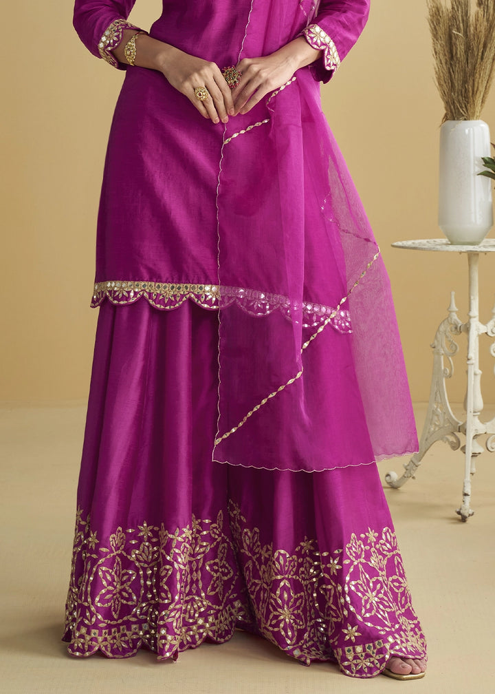 Phlox Purple Silk Suit with Mirror and Thread Embroidery