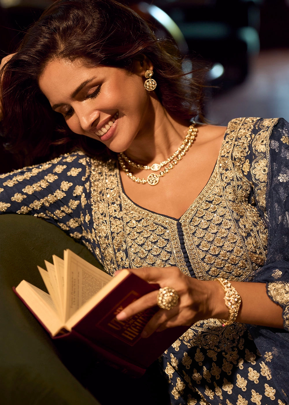 Berry Blue Georgette Top Skirt Set featuring Mirror Work and Intricate Embroidery