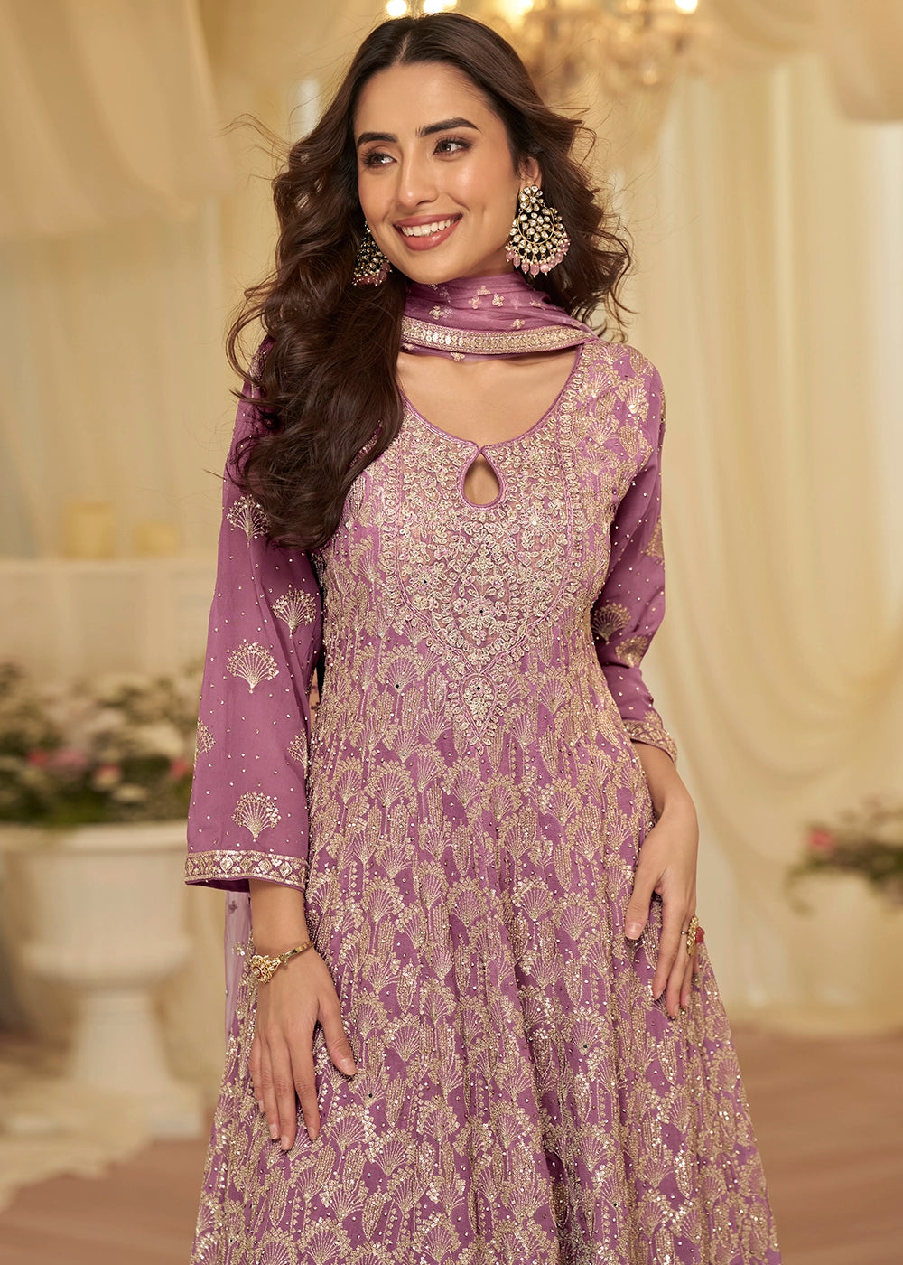 Orchid Purple Georgette Palazzo Suit with Luxe Zarkan Embellishment
