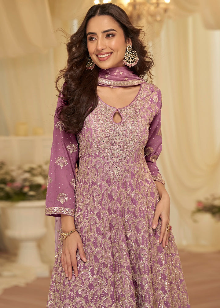 Orchid Purple Georgette Palazzo Suit with Luxe Zarkan Embellishment