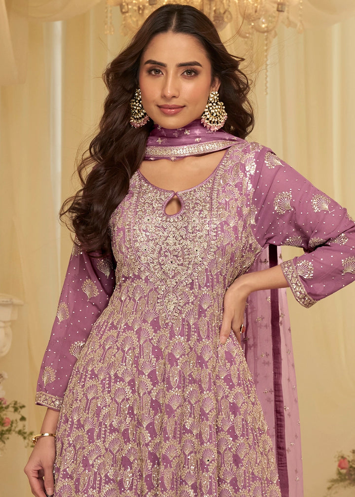Orchid Purple Georgette Palazzo Suit with Luxe Zarkan Embellishment