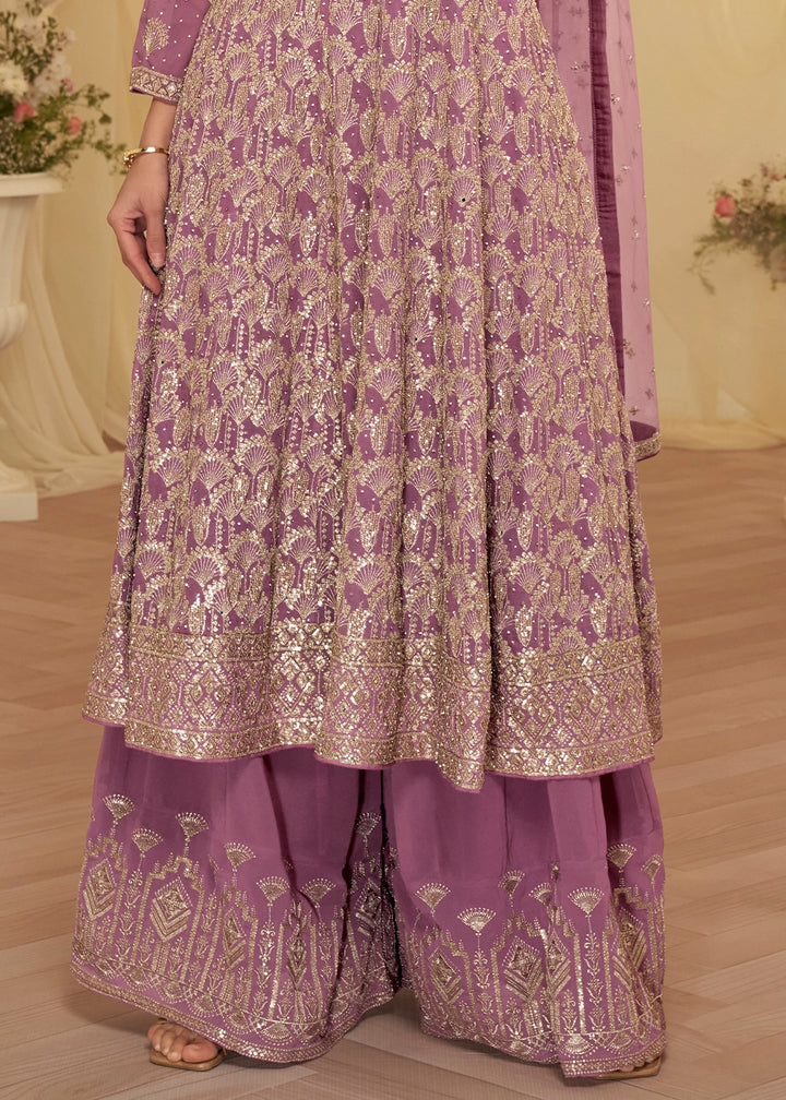 Orchid Purple Georgette Palazzo Suit with Luxe Zarkan Embellishment