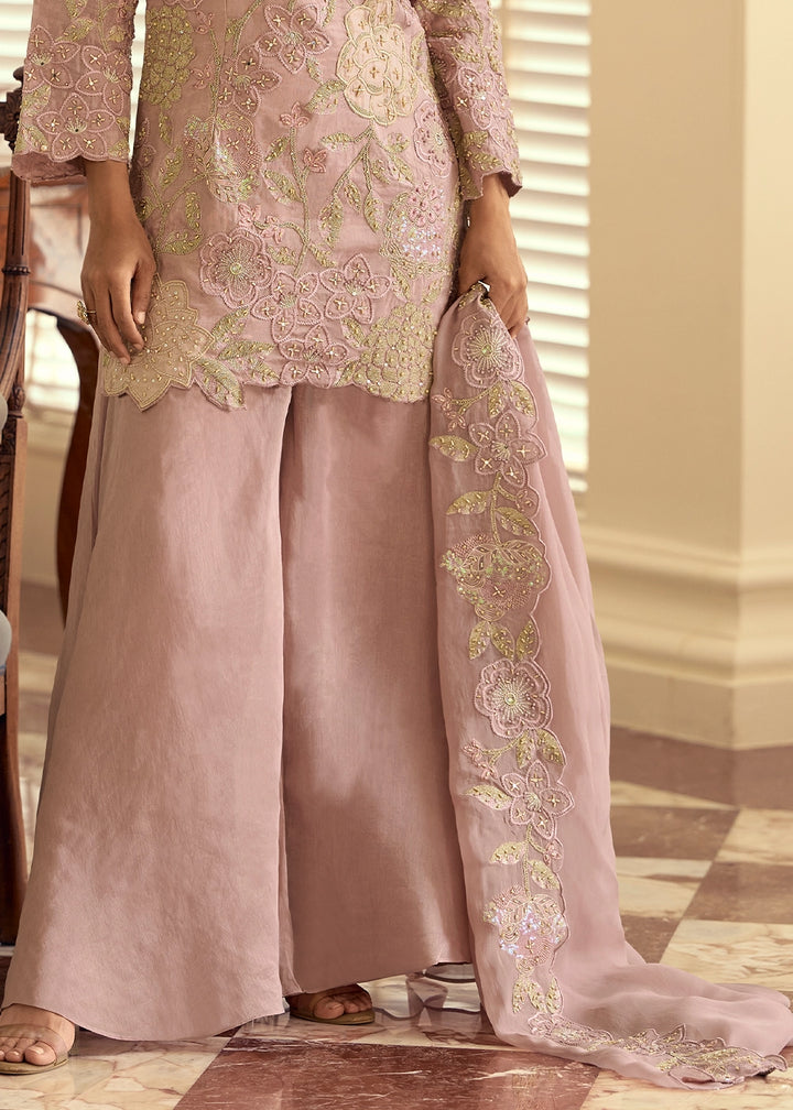 Blush Pink Simar Silk Palazzo Suit with Elegant Beadwork
