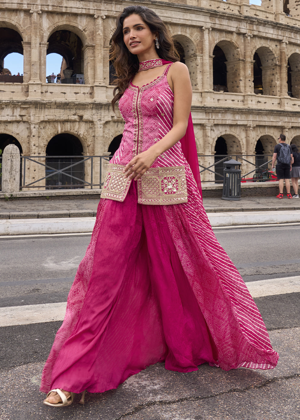 Shades Of Pink Chinon Silk Sharara Suit with Ornate Craftsmanship