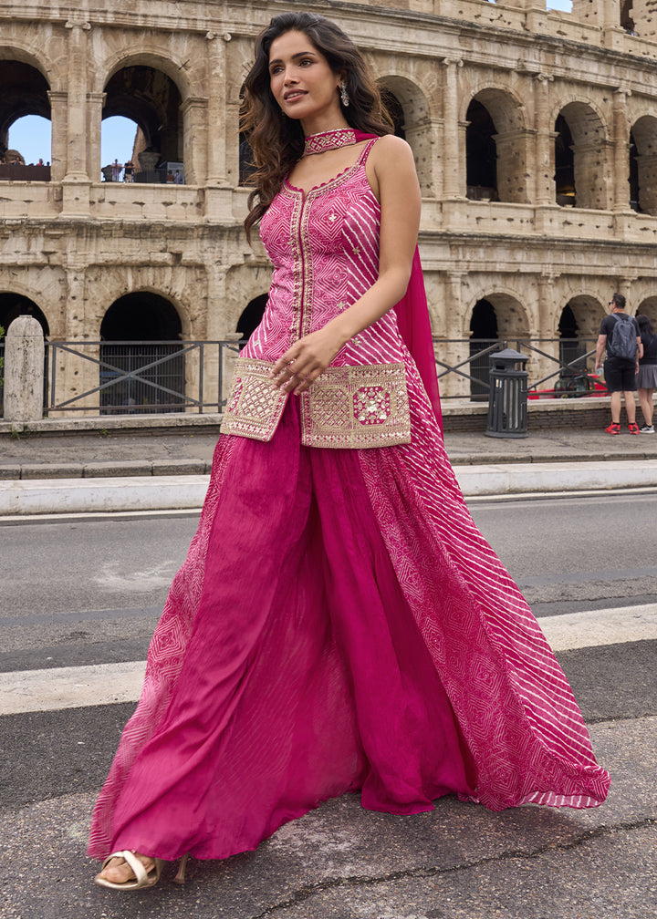 Shades Of Pink Chinon Silk Sharara Suit with Ornate Craftsmanship