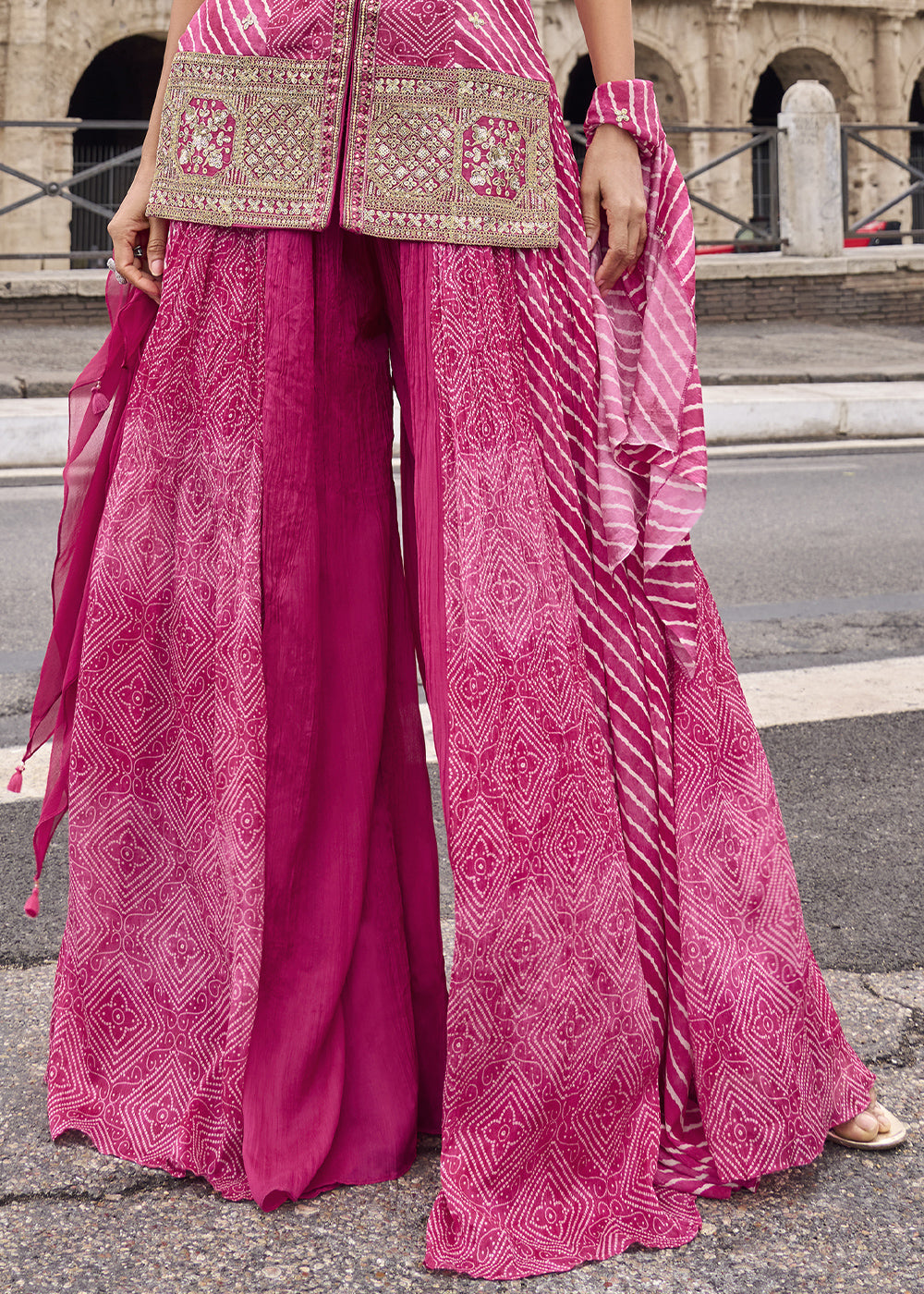 Shades Of Pink Chinon Silk Sharara Suit with Ornate Craftsmanship