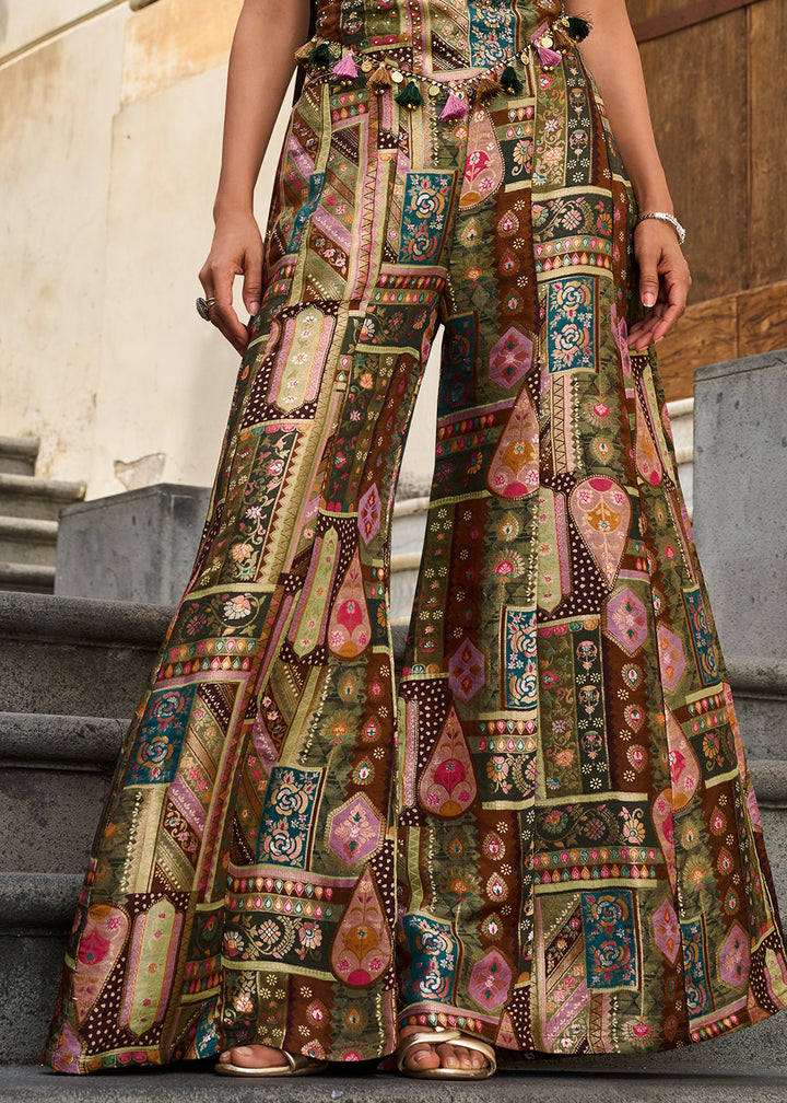 Shades Of Green Jacquard Silk Embellished Corset Palazzo Set
