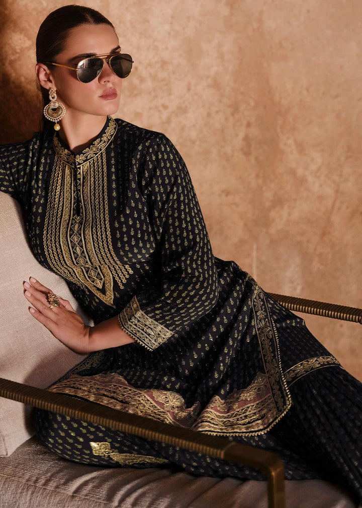Jade Black Crepe Silk Gharara Suit with Swarovski Embellishments
