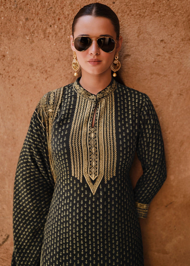 Jade Black Crepe Silk Gharara Suit with Swarovski Embellishments