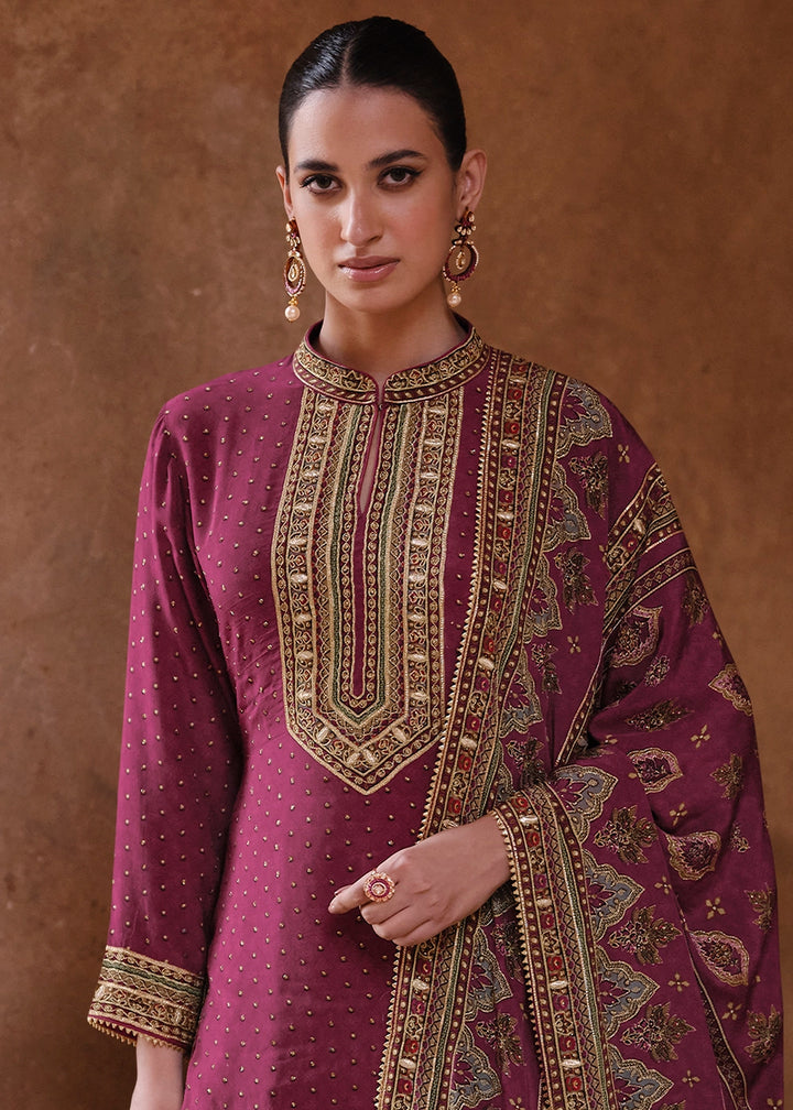 Mulberry Purple Crepe Silk Gharara Suit with Swarovski Embellishments