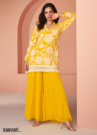 Aureolin Yellow Georgette Designer Sharara Set