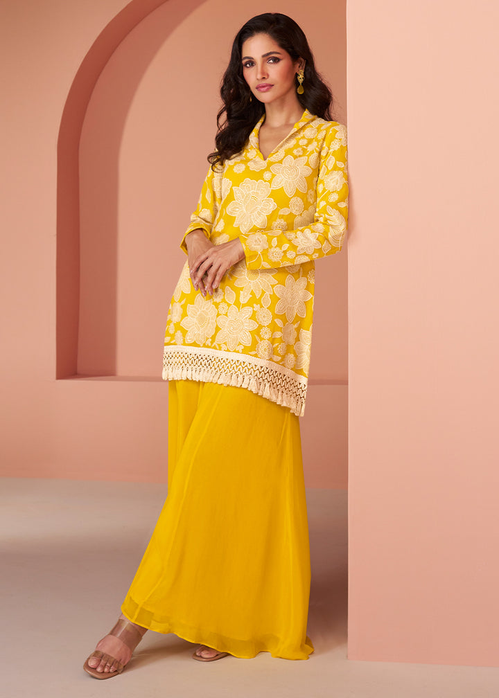 Aureolin Yellow Georgette Designer Sharara Set