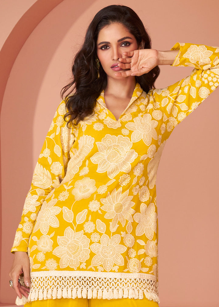 Aureolin Yellow Georgette Designer Sharara Set