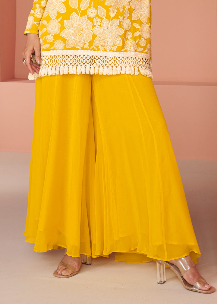 Aureolin Yellow Georgette Designer Sharara Set
