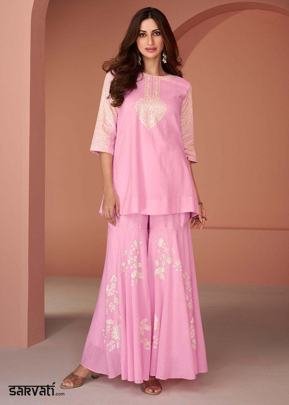 Bubblegum Pink Georgette Designer Sharara Suit