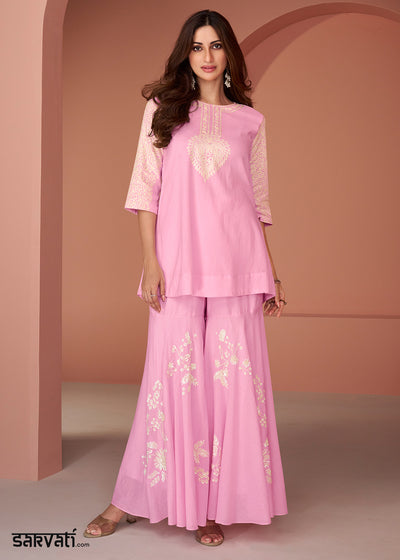 Bubblegum Pink Georgette Designer Sharara Suit