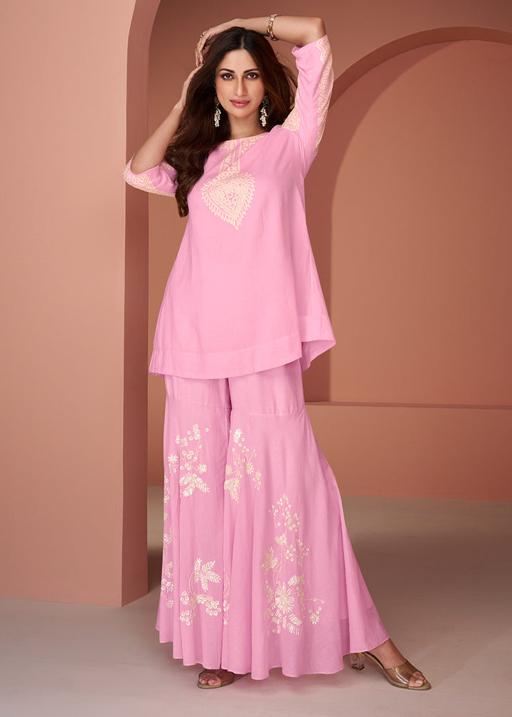 Bubblegum Pink Georgette Designer Sharara Suit