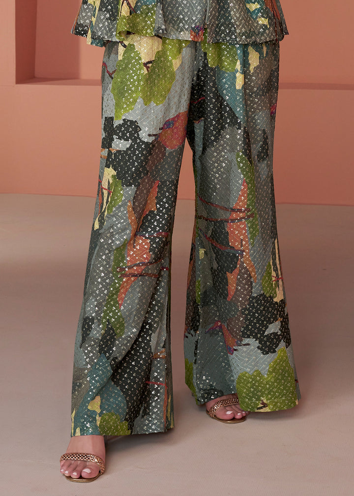 Green & Grey Georgette Designer Palazzo Set