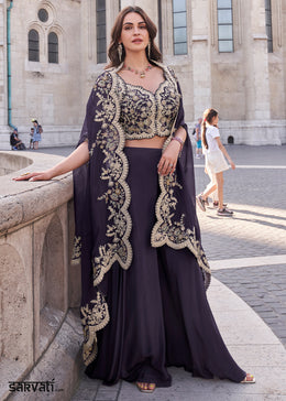 Royal Purple Silk Palazzo Suit with Embroidery