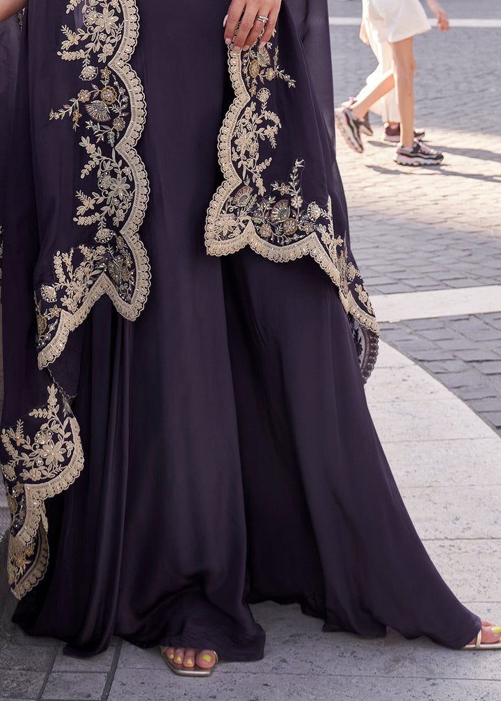 Royal Purple Silk Palazzo Suit with Embroidery