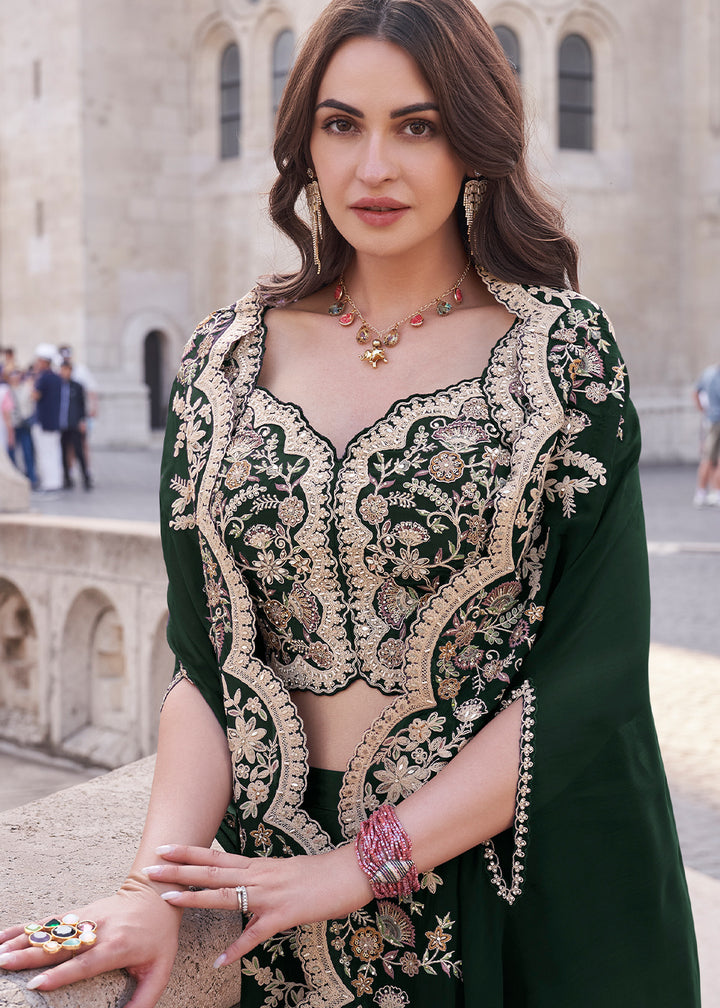 Sacramento Green Silk Palazzo Suit with Embroidery
