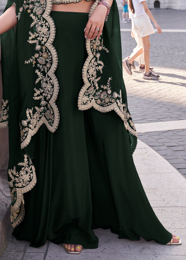 Sacramento Green Silk Palazzo Suit with Embroidery