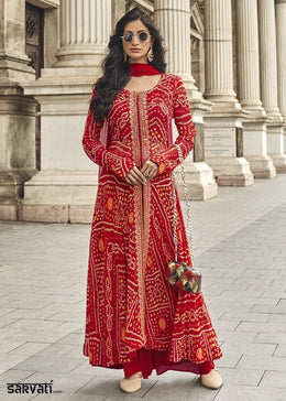 Crimson Red Hand Embroidered Georgette Palazzo Set